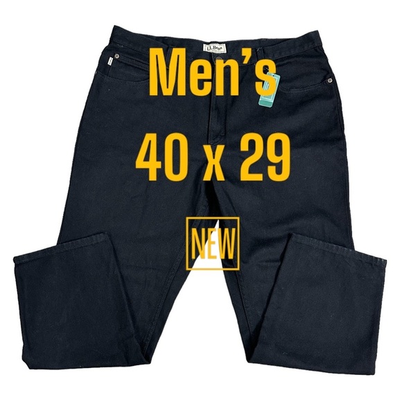 Men's L.L. Bean 40 x 29 Pants Black Jeans Straight Classic Fit Cotton Denim NWT - Picture 2 of 11